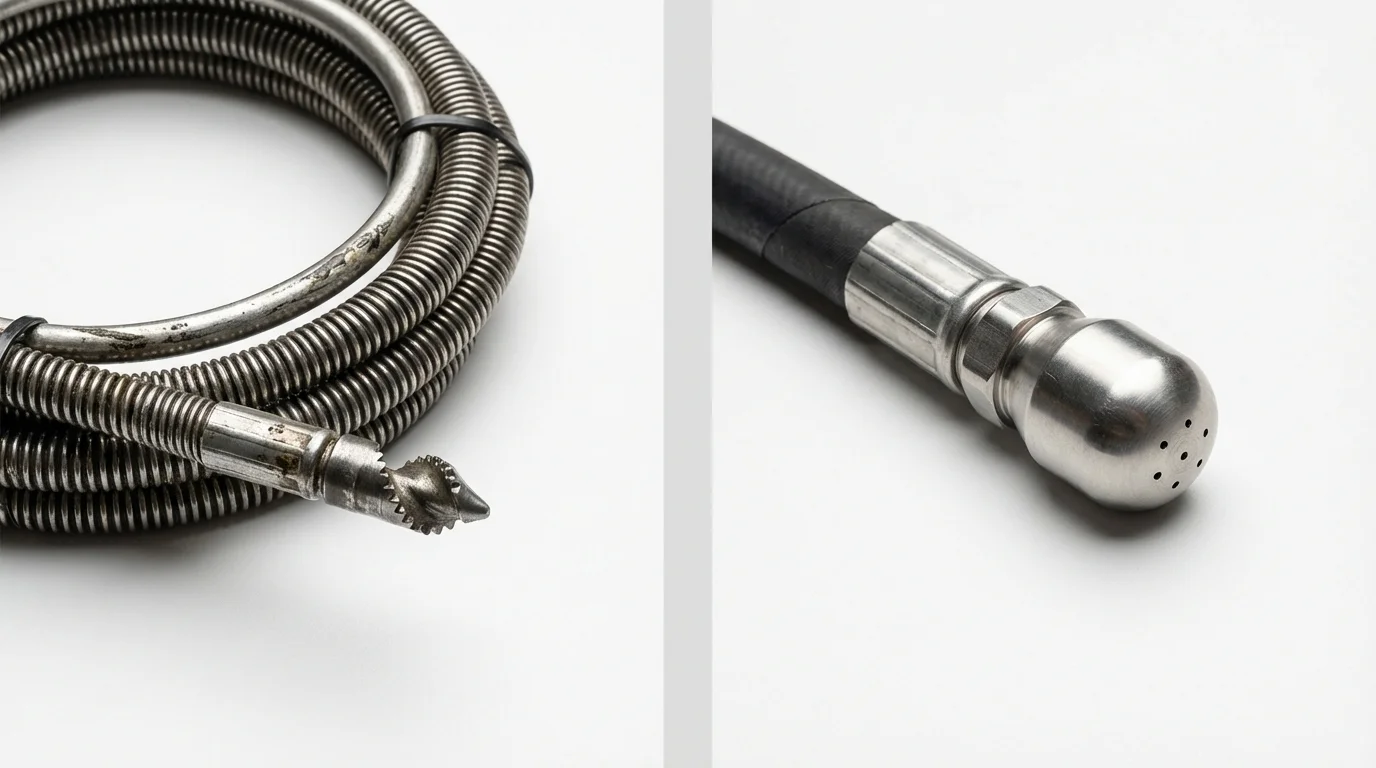 Drain snake cable and hydro jetting nozzle used for drain cleaning in Macon, MO